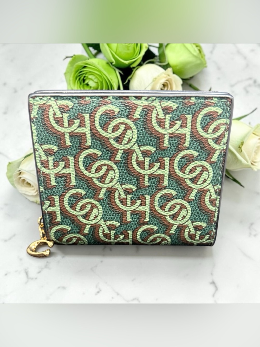 💚COACH💚Snap Wallet With Coach Green Monogram Print/NWOT